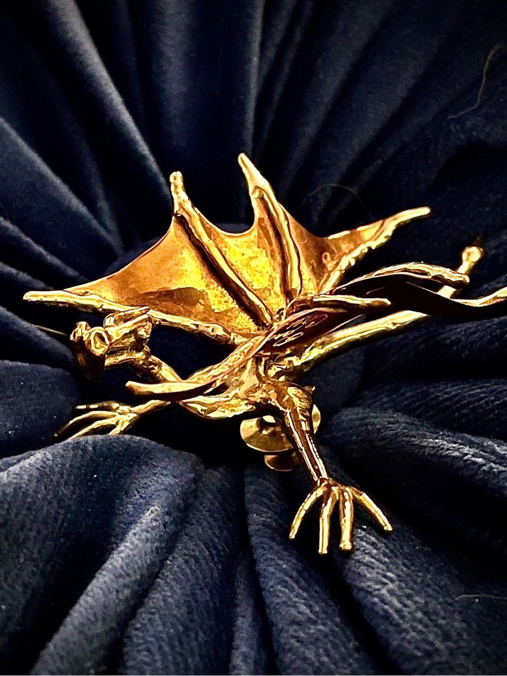 Gold Dragon Sculptural brooch- handmade signed by artist